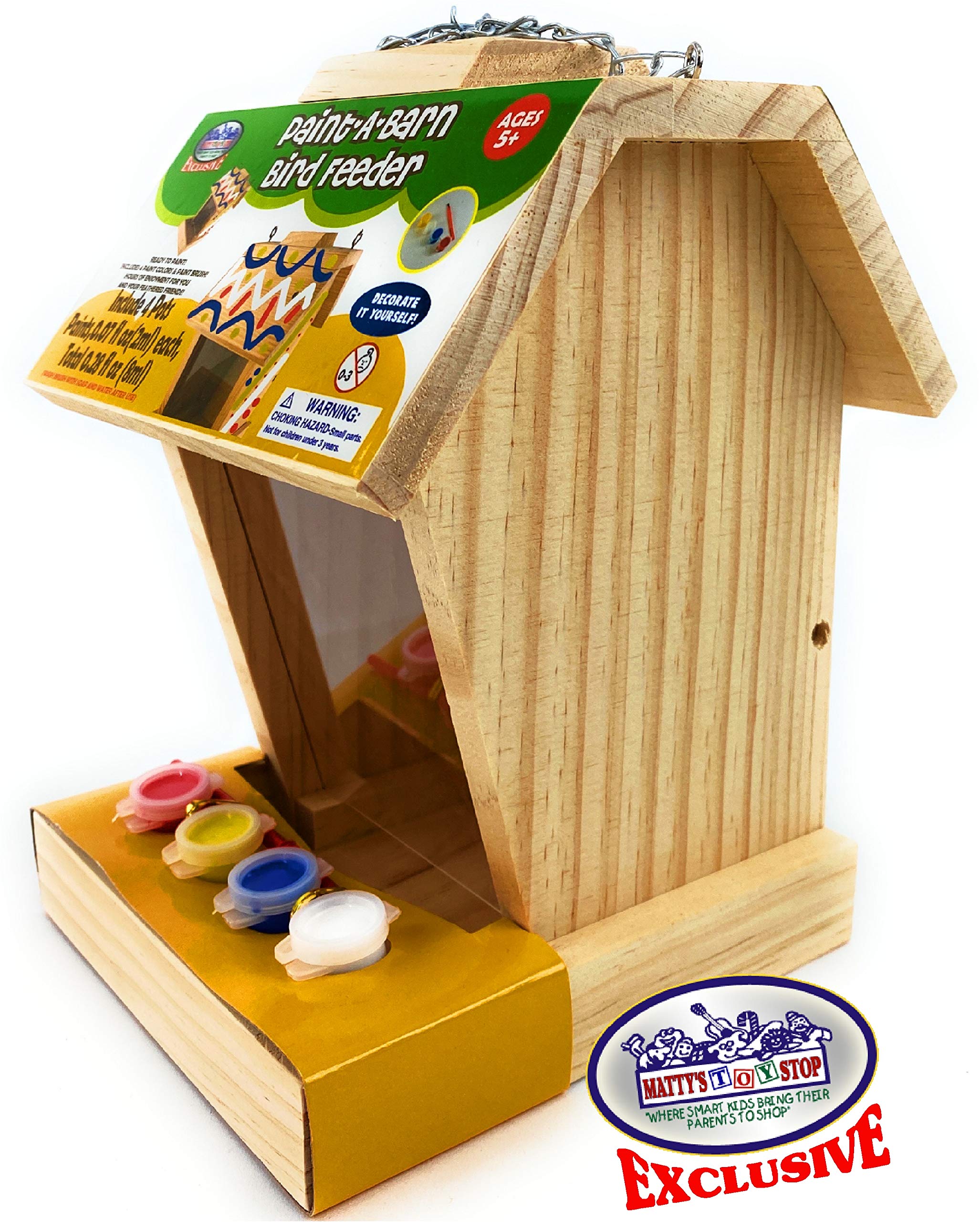 Mɑtty's Toy Stop Paint Your Own Deluxe Large 9" Wooden Bird Feeder (Includes 4 Paints & 1 Brush)