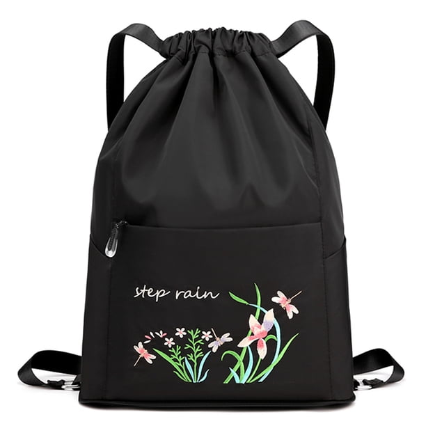 Mochila Con Cordón para Mujer Plegable Con Cincha Deportiva para (negro)