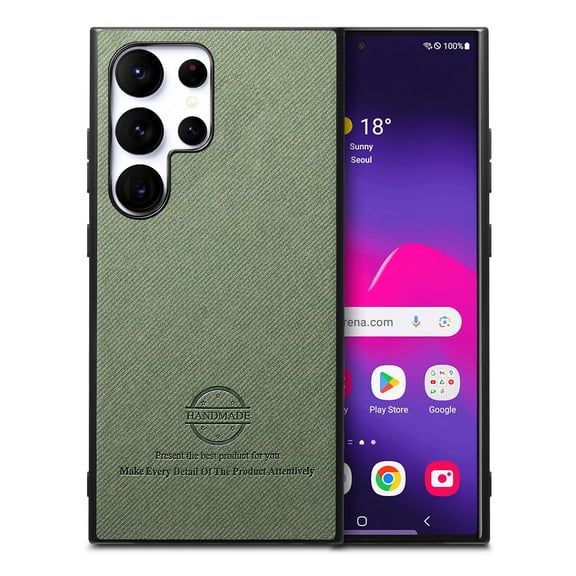 Designed for Samsung Galaxy S24 Ultra Classic Case, Slim Leather Luxury Business PU Non-Slip Texture Grip Shockproof Bumper Protective Phone Cover Men Women For Samsung Galaxy S24 Ultra,Green