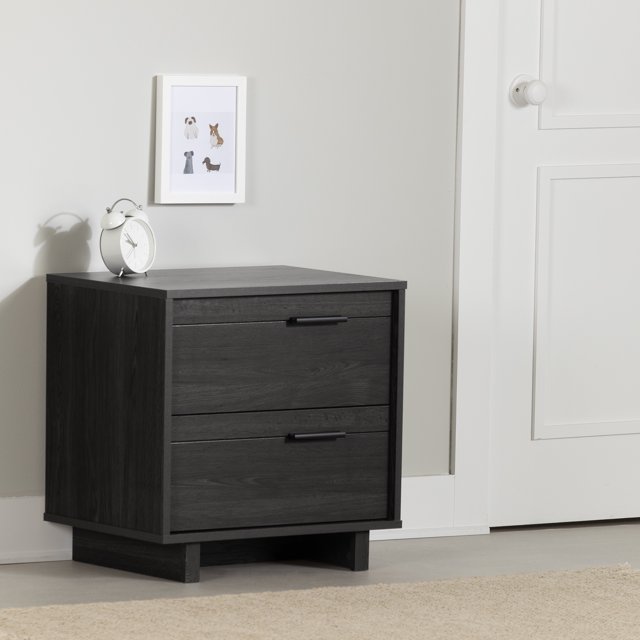 South Shore Fynn 2-Drawer Nightstand - End Table with Storage for Child, in Gray Oak