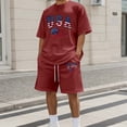 thumbnail image 2 of IWRICH Men's 4th of July Outfits USA Flag Patriot Short Sleeve Shirts and Shorts Set 2 Piece Independence Day Athletic Jogging Tracksuits Brick Red XXXL, 2 of 4