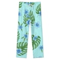 thumbnail image 4 of Blue Flowers Tropical Leaves Pattern Winter Female Pants Flannel High Waist Women Pants Lady Warm Straight Leg Plush Trousers, 4 of 7