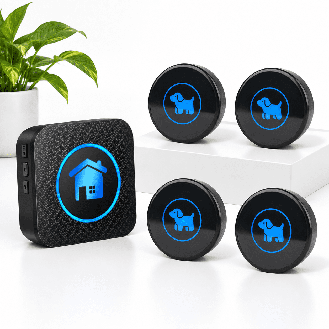 Black 4-Button Wireless Pet Doorbell with 1000ft Range and IP65 Waterproofing