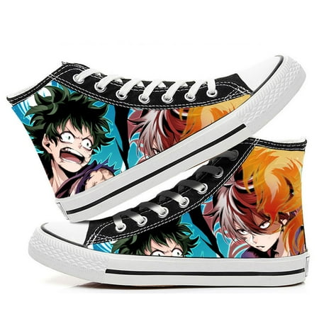 

Anime My Hero Academia Canvas Shoes Lace Up Izuku Shoto Katsuki Might Pattern Skateboard Shoes Campus Casual Shoes Sneakers for Boys Teens Men
