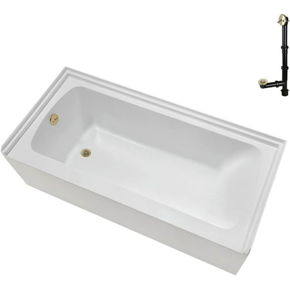 Streamline NAL-5440-BNK 66 in. x 32 in. Acrylic Left-Hand Drain Alcove Bathtub in Glossy White With External Drain in Brushed Nickel