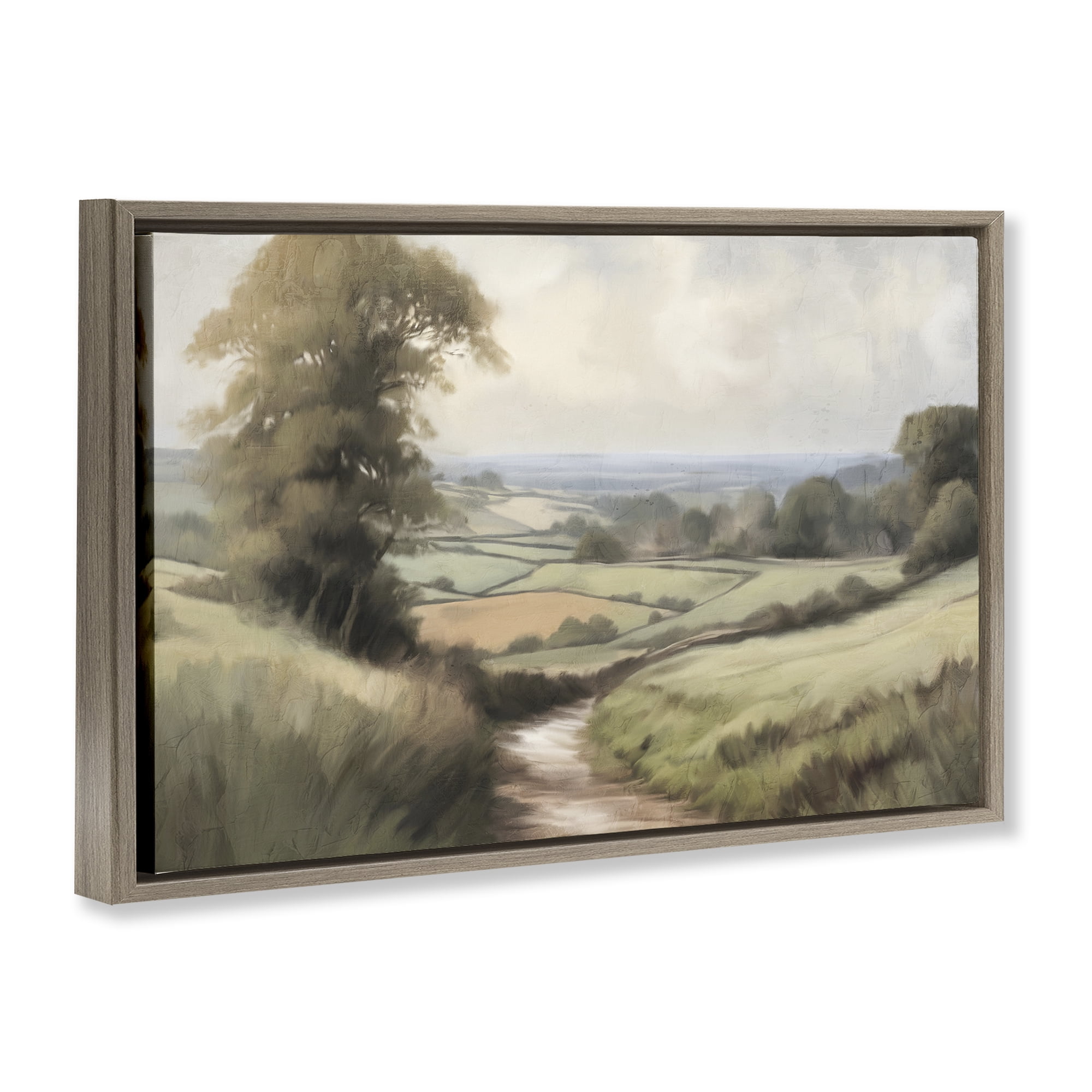 Stupell Industries Country Walk Path Landscape & Nature Painting Brown Floater Framed Canvas Art Print Wall Art, 25 x 17