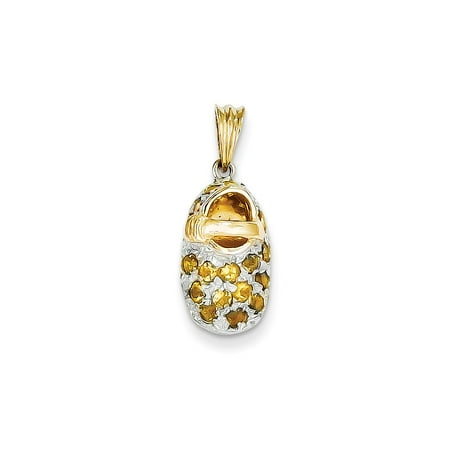 - 14K Yellow & Polished Finish Prong-Set November Created Synthetic Citrine Baby Shoe Charm 23mm x 9mm