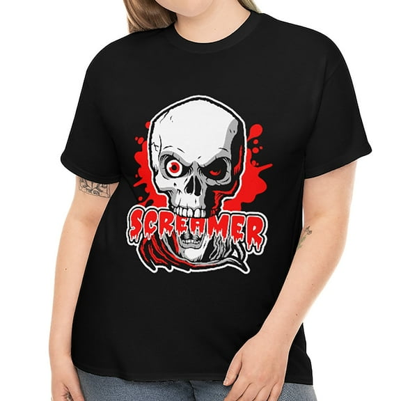 Screamer Halloween Tshirts Women Plus Size 1X 2X 3X 4X 5X Evil Skeleton Plus Size Halloween Costumes for Women