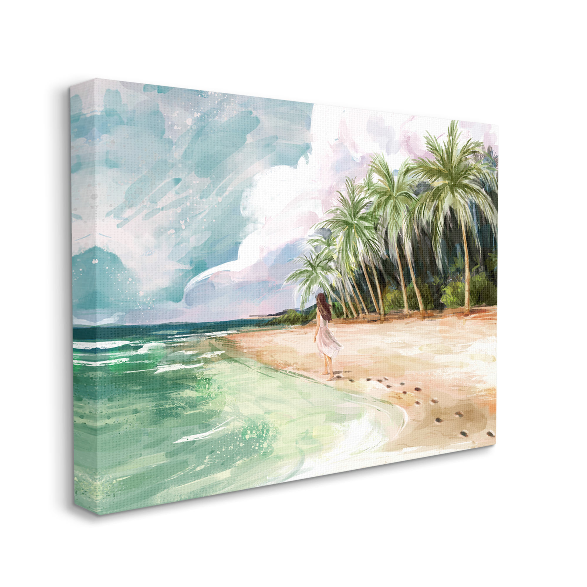 Stupell Industries Woman Walking Sandy Footprints Tropical Beach Coast, 20 x 16,Design by Ziwei Li