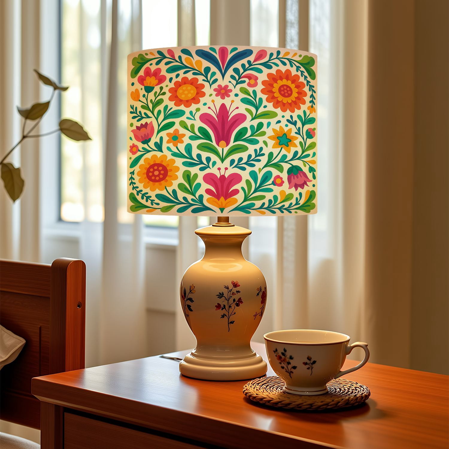 Linen Drum Lampshades Mexican flower Mexican ethnic embroidery decoration Flower 13"x13"x10" Light Shade for Table Lamps Floor Lamps Drum Lamp Shades Lampshade Replacement Assembly Required