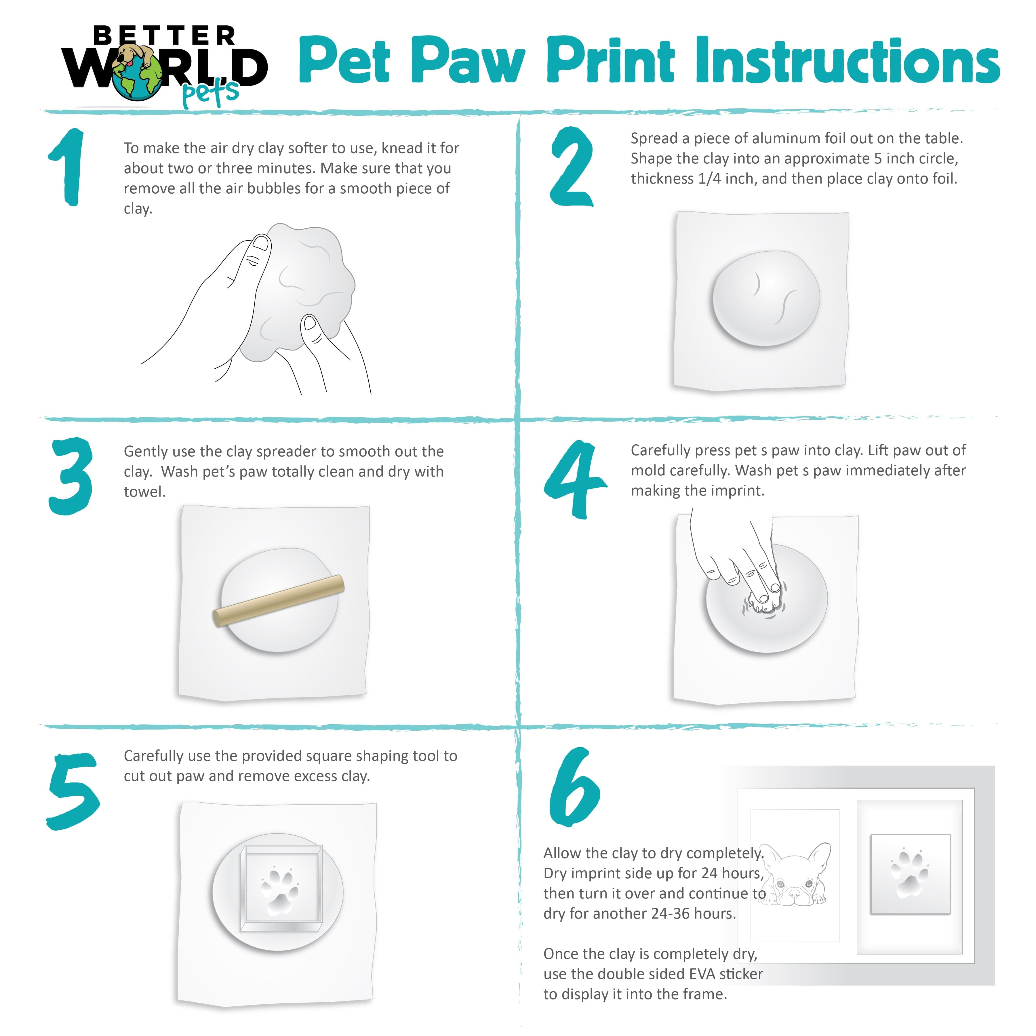 Better World Pets Pet Memorial Frame with Clay Paw Print Kit - Holds 4x6 Photo, Brown