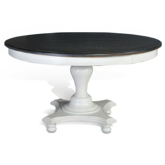 Orso Dining Table, Pedestal Base, 54 Inch Round Top, White, Dark Brown