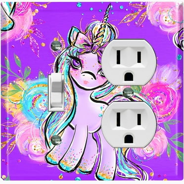 Metal Light Switch Plate Cover Purple Unicorn Rose Fairy Universe UNI006