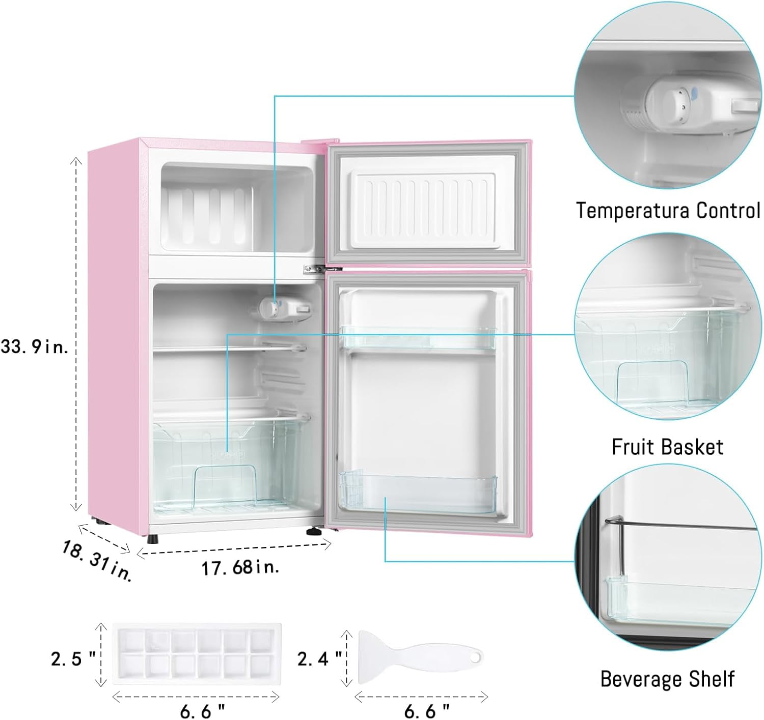 HUMSURE Mini Fridge With Freezer,3.2 Cu.Ft Compact Refrigerator,Mini Refrigerator With 2 Doors For Bedroom,Office,Kitchen,Apartment,Dorm - Pink