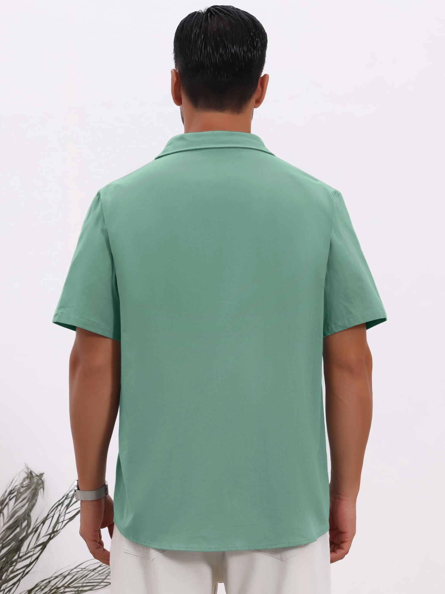DARING DIVA Men's Linen Chest Pockets Short Sleeves Button Down  Shirt 2XL Green