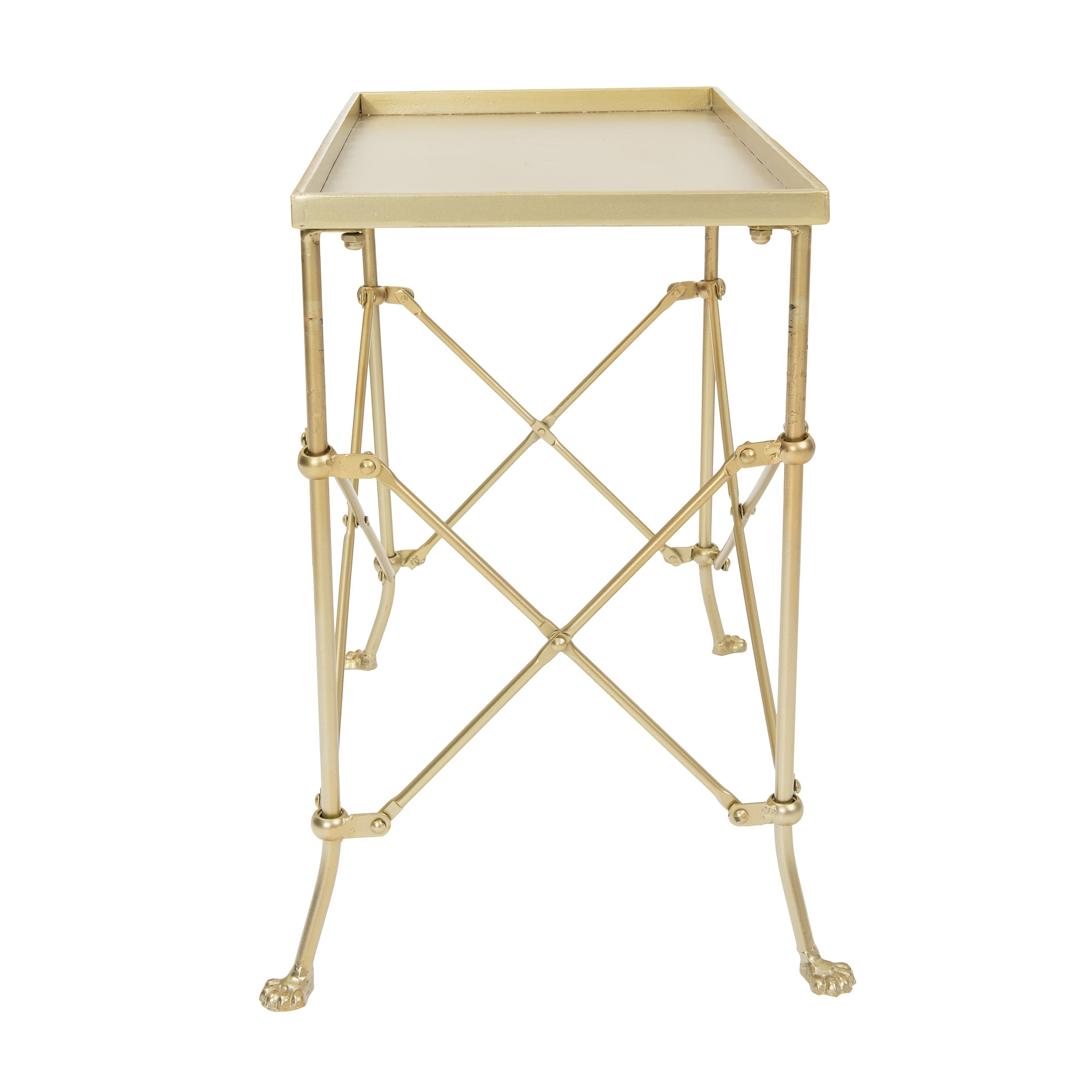 Creative Co-Op Vintage Rectangular Metal End Table with Claw Feet, Gold