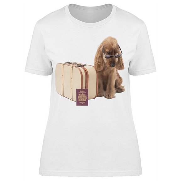 Spaniel Dog With A Suitcase T-Shirt Women -Image by Shutterstock, Female 3X-Large