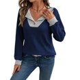 thumbnail image 1 of Camisetas de Larga de Moda de Otoño para Mujer, Sudaderas con Cuello en V y Botones de Patchwork, Tops Casuales Tipo Pulóver Azul Marino M, 1 of 9