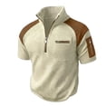 thumbnail image 3 of Men's Color Block Top 48%Polyester 38%Rayon 11%Cotton 3%Spandex Short Sleeve Zipper Stand Collar Casual Shirt Fashion Breathable Work Golf Travel | Zenithor,Khaki XL, 3 of 9