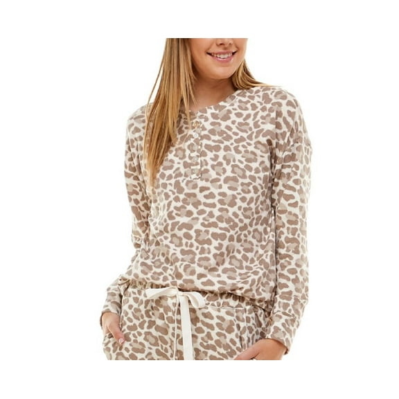 Roudelain Womens Long Sleeve Henley Pajama Top Only,1 Piece, Large, Animal Crystal Gray