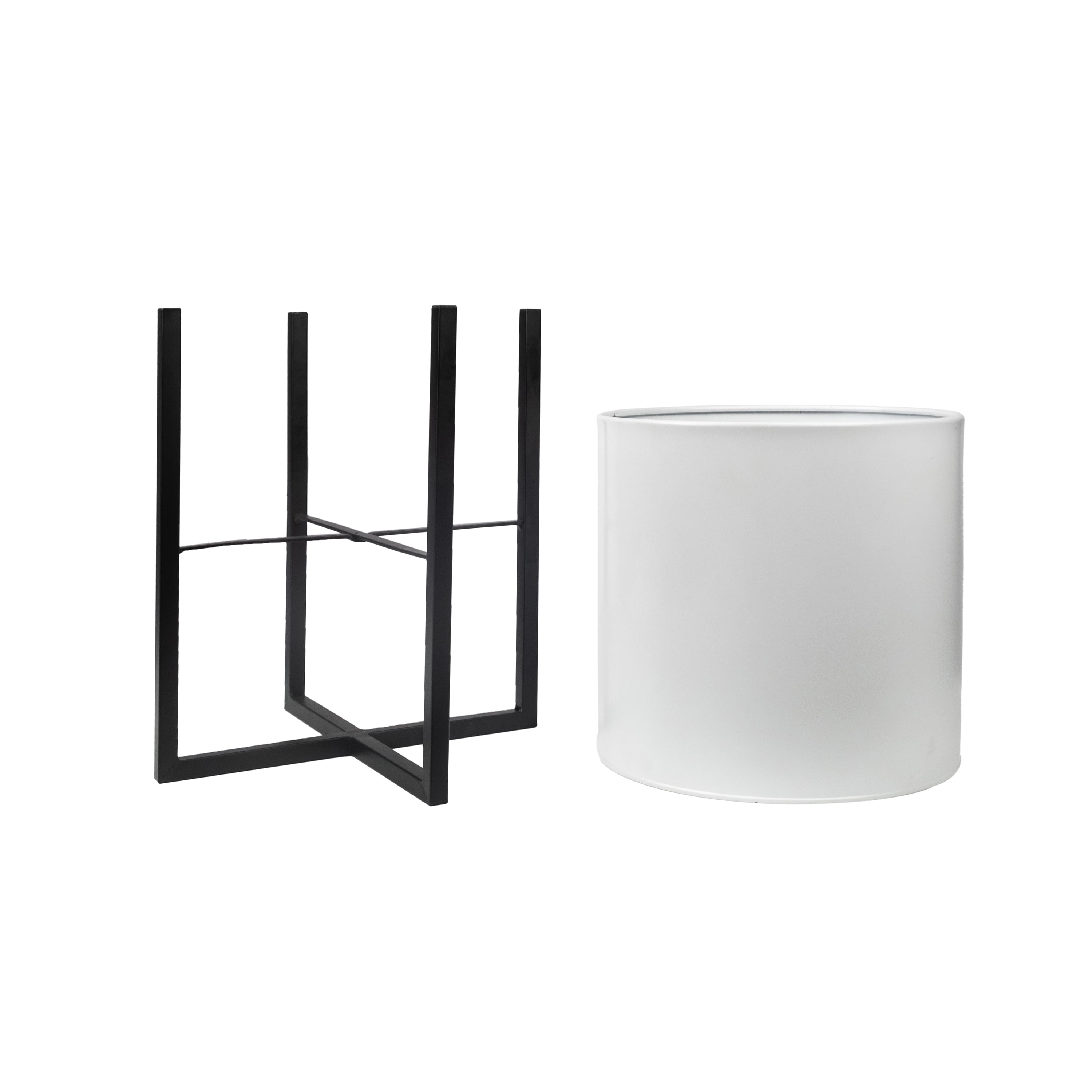 Mainstays 11 inch White Round Metal Planter with Black Metal Stand, 11 in Length x 15 in Height, Indoor