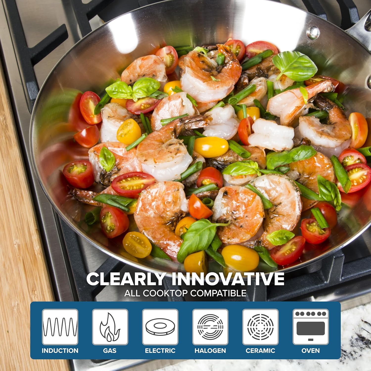 3-Ply Non Stick Frying Pan, 8 Inch Stainless Steel Cookware, Silver