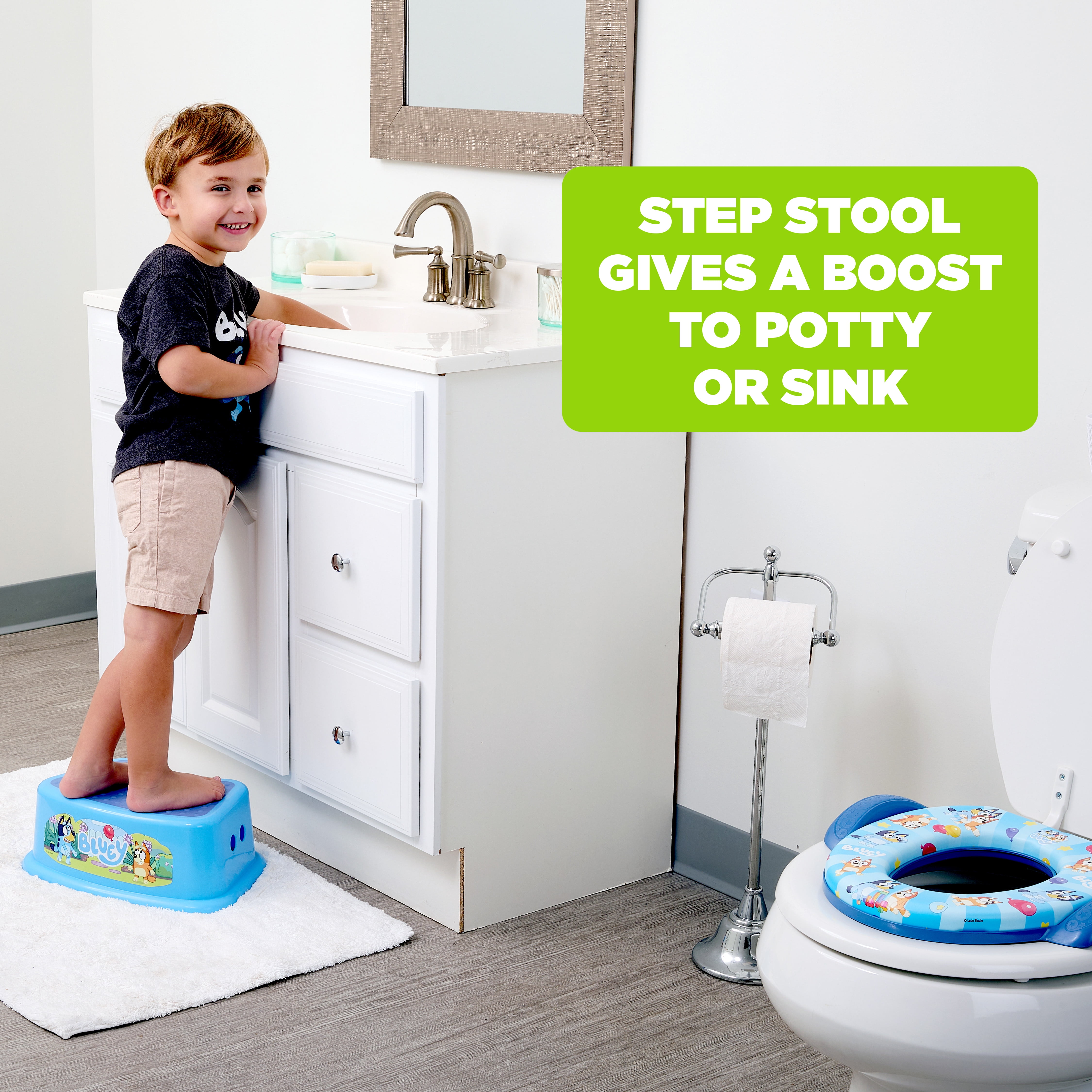 Bluey Durable Plastic Single Step Stool with Non-Slip Feet