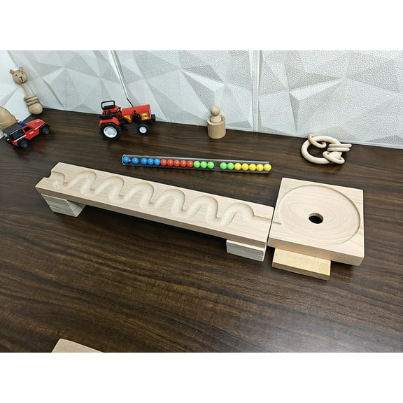 Marble Run Track, Full Set with Funnel Kancha Long Track Plate ,Marble Race Wooden Plate,Toy, Montessori toy Set for christmas gift playing Wooden Tracks set