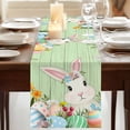 thumbnail image 3 of Table Runners 72 Inches Long Dress Scarves, Easter Bunny Farmhouse Kitchen Table Runner, Coffee Tablerunners, Farmhouse Colorful Eggs Tulip Wood Grain Green 14x72 Inch, 3 of 9