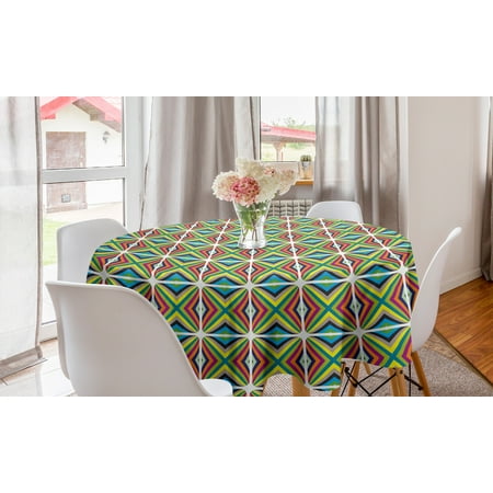 

Abstract Round Tablecloth Creative Contemporary Geometric Themed Fractal Style Colorful Bars in Squares Circle Table Cloth Cover for Dining Room Kitchen Decor 60 Multicolour by Ambesonne
