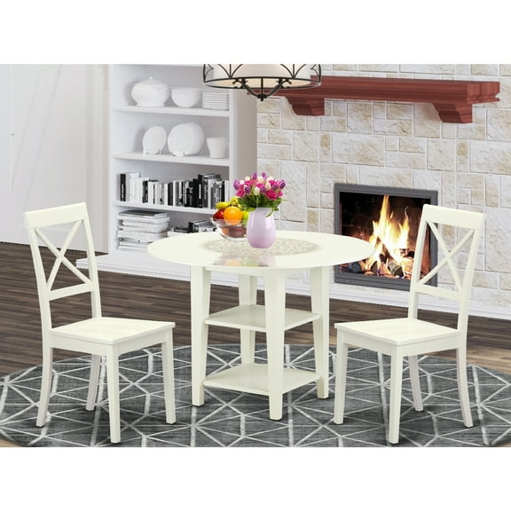 Round Dining Table Set with Chairs - 3 Piece Kitchen Table & Side Chairs - 42 Inch Linen White
