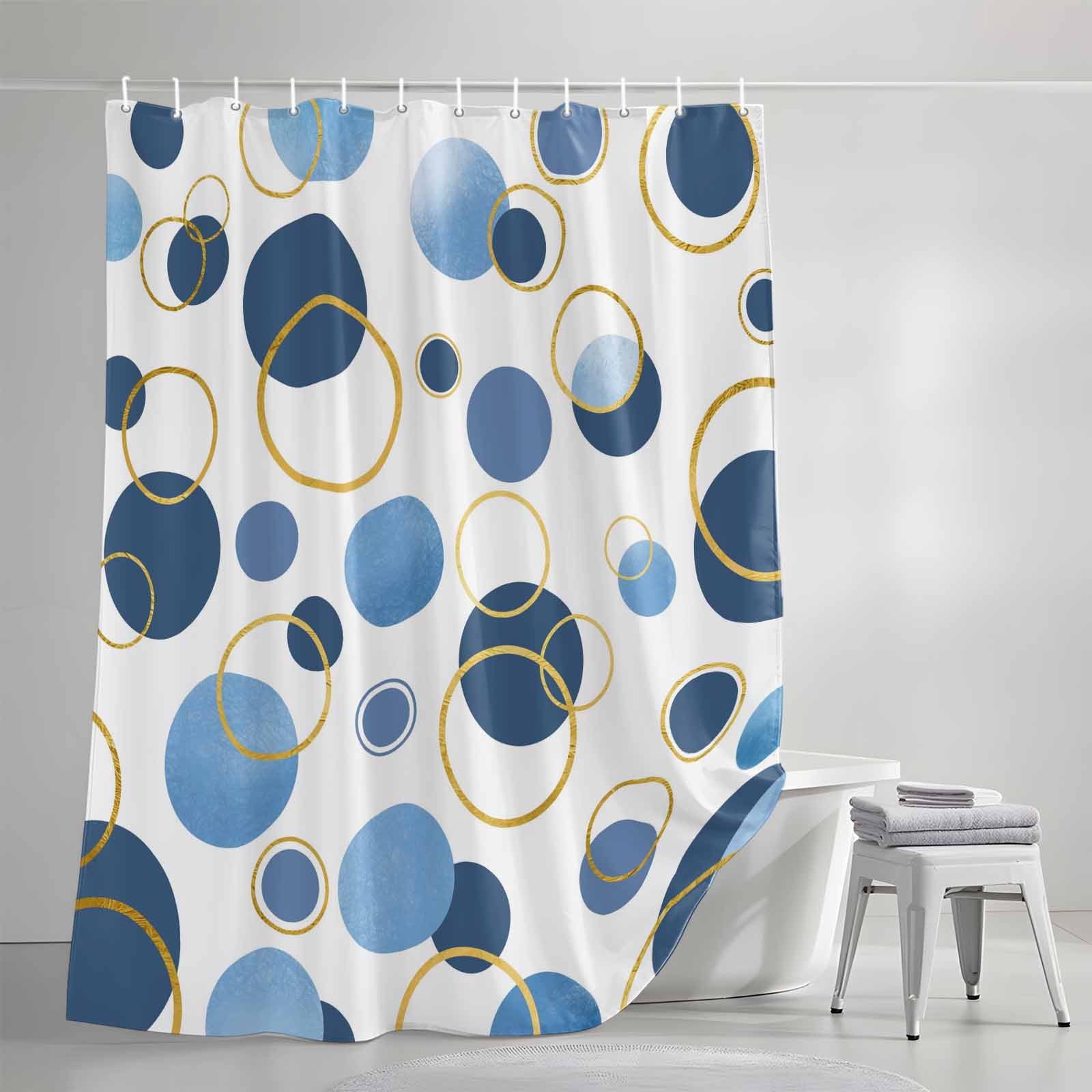 Blue Polka Dots Shower Curtain Set, Waterproof Shower Curtains for Bathroom, Modern Abstract Art Washable Fabric Cloth Bath Curtain for Bathtub Decoration with Hooks 54x78 Inches Geometric