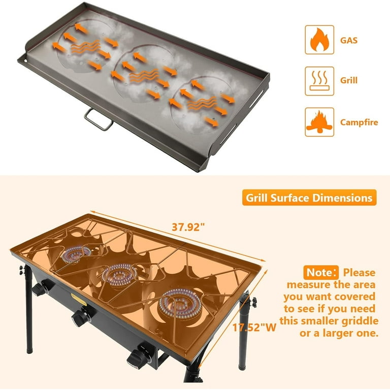 Hisencn 16x38 inch Flat Top Griddle for Camp Chef Three Burner Stove with Oil Drip Port Outdoor Stove Griddle Top for Gas Grills Portable Propane