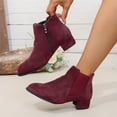 thumbnail image 4 of Willtoo Women's Slip on Ankle Boot, Western Almond Round Toe Low Heel Elastic Bootie Wine, 4 of 4