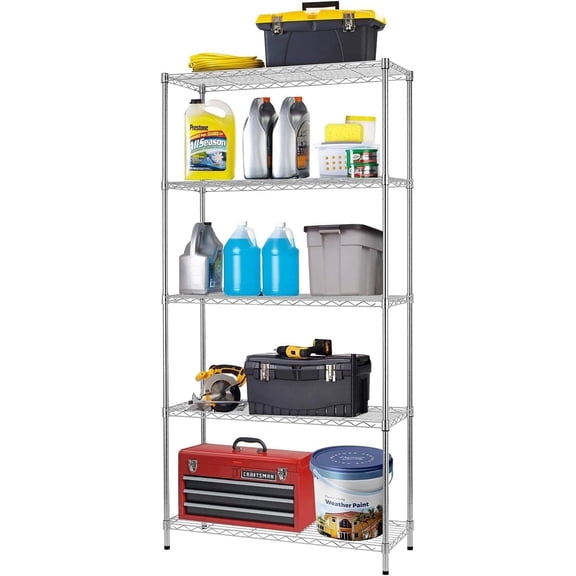 FDW 5 Shelf Wire Shelving Unit Garage NSF Wire Shelf Adjustable Utility Commercial Grade Steel Layer Shelf Rack Organizer 1250 LBS Capacity -14x36x72,Chrome