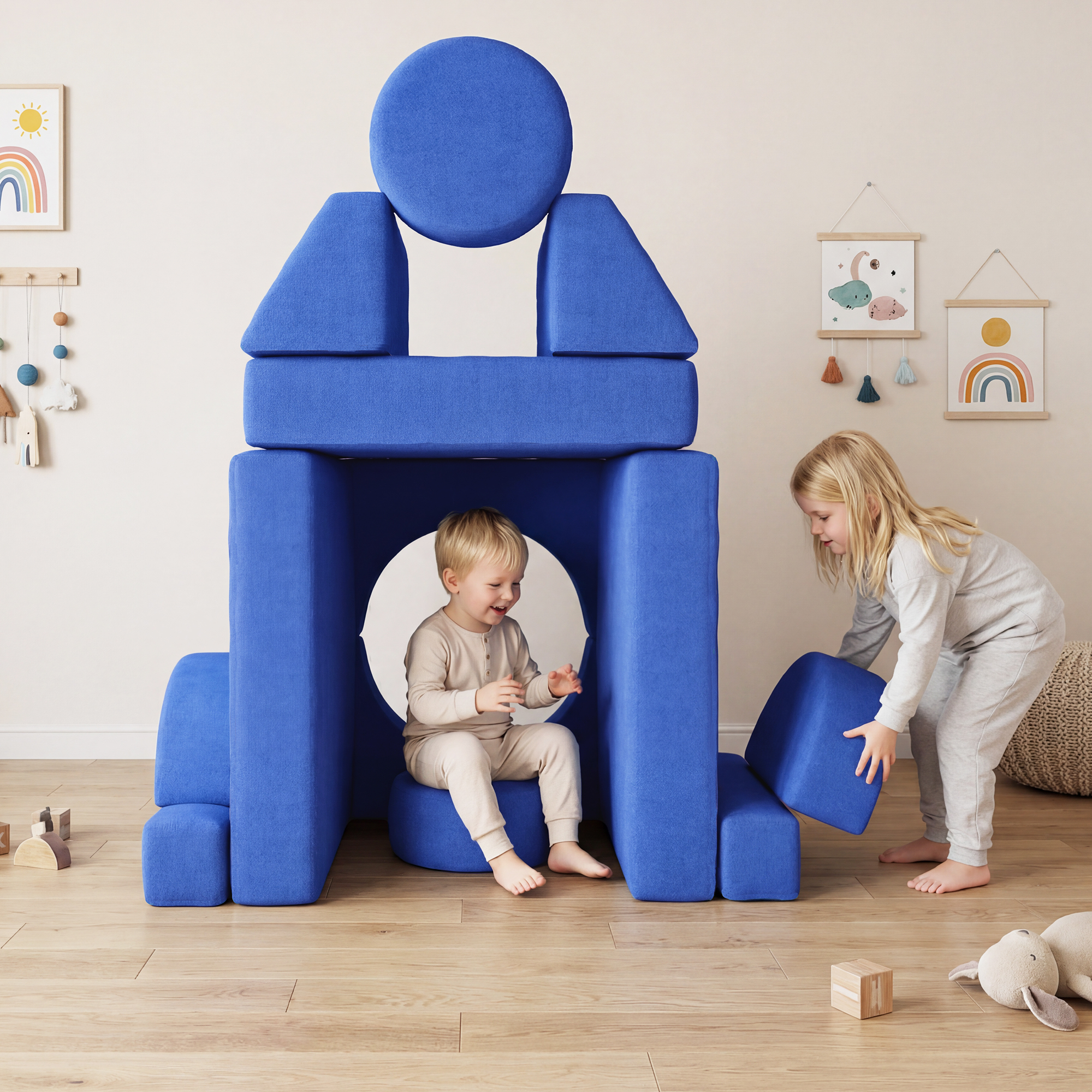 Noelse 14-Piece Kids Modular Play Couch, Blue photo 3