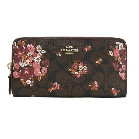 coach wallet signature accordion pvc zip floral dark brown around