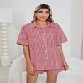 thumbnail image 5 of LYMAYTER‌ Women's ‌Two-Piece Pajama Set Short Sleeves Top Shorts V Neck Button-Up Checkered Set, 5 of 8