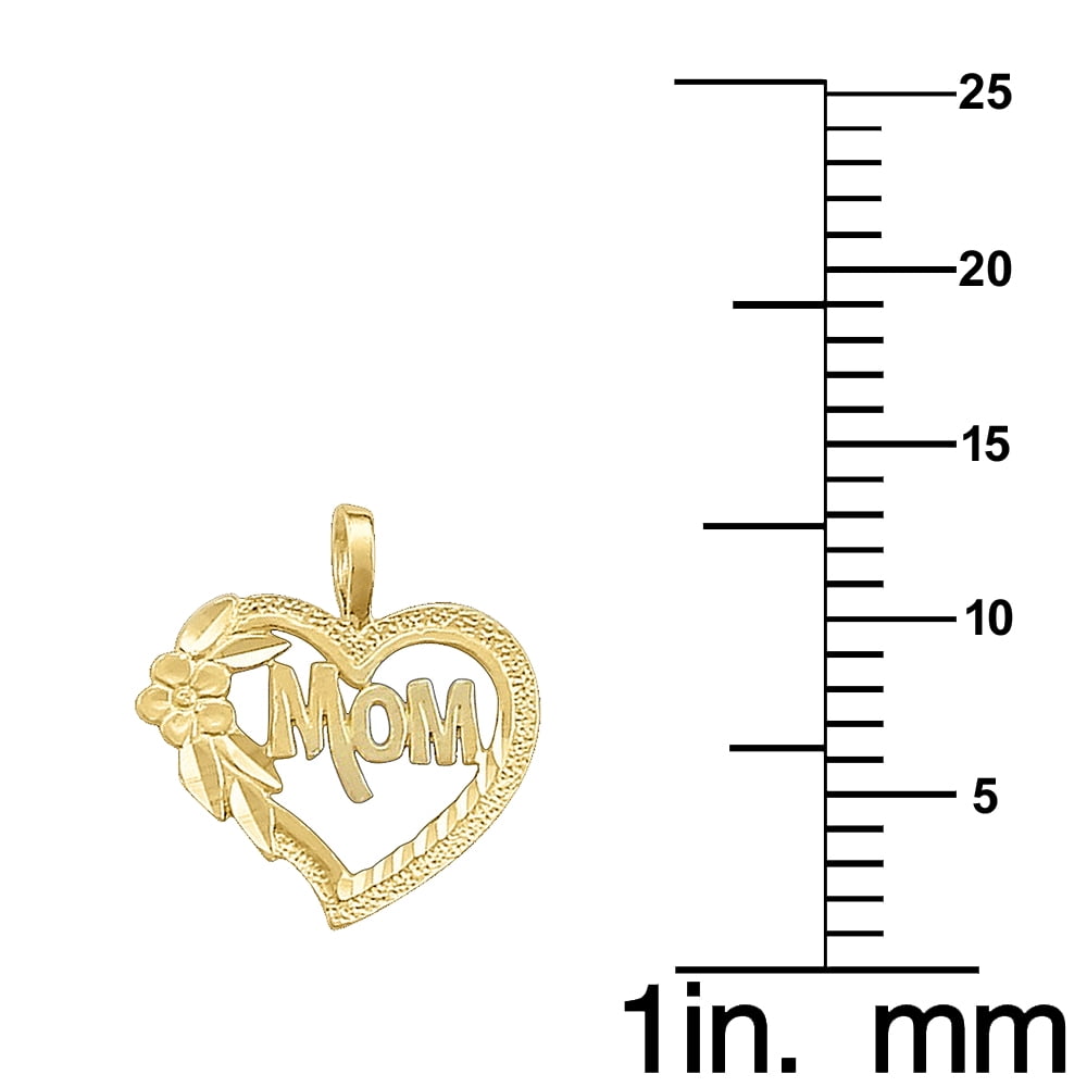 Precious Stars 14K Yellow Gold 'Mom' Floral Heart Pendant with 20" Chain Necklace