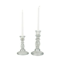 DecMode 3 Candle Glass Fluted Turned Candle Holder, Set of 3