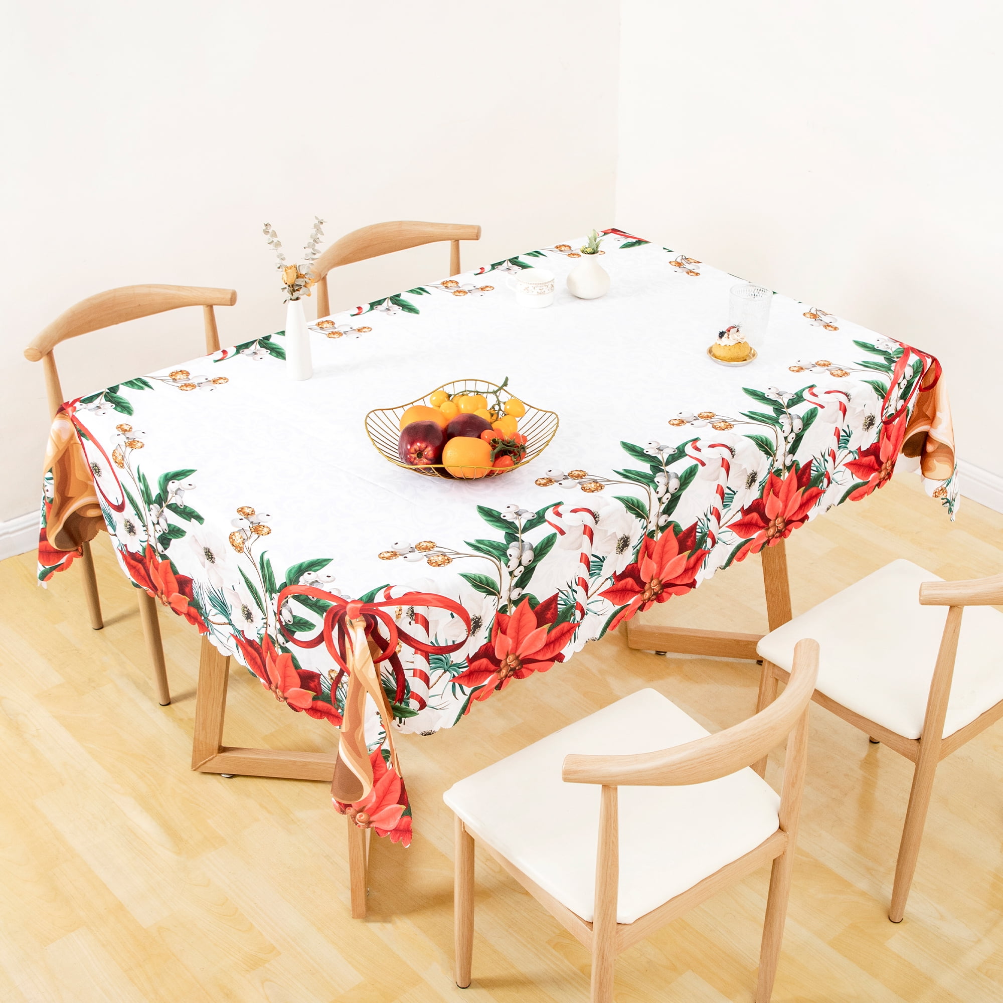 RAY STAR Christmas Table Cloth for Rectangle Table 52x70 Polyester Machine Washable Table Cloths, Thick Can not See Through Heavy Duty Tablecloth