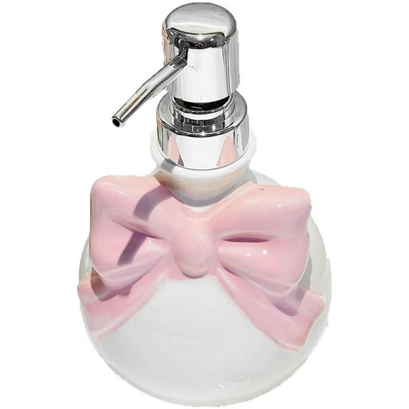 Ceramic Soap Bottle,Soap Dispenser,Refillable Hand Soap Dispenser,Delicate Bow Tie Lotion Bottle,Decorative Lotion Dispenser with Pump for Bathroom Kitchen,12oz/350ml,Pink,Topboutique