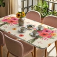 thumbnail image 3 of Spring Flowers Table Cloths for 6 Foot Rectangle Tables, Pastoral Daisy Leaves Country Botanical Beige Patio Waterproof Elastic Fitted Tablecloths, Washable Rectangular Table Cover for Camping, 3 of 8