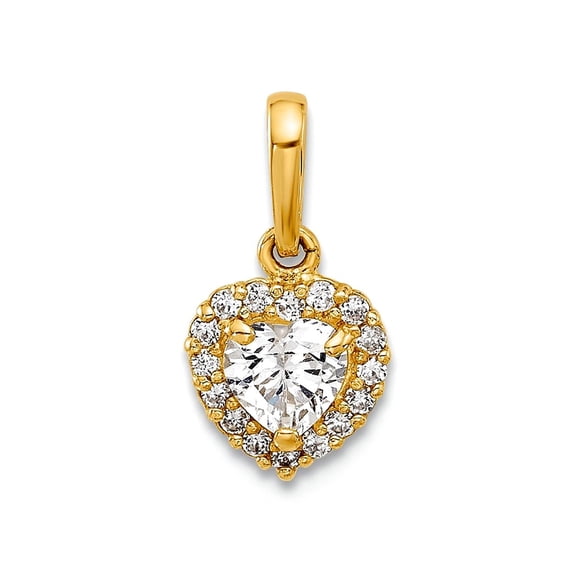 6.7mm 14k Solid Yellow Gold Cubic Zirconia Love Heart Pendant Necklace Pendant for Women - .3 Grams