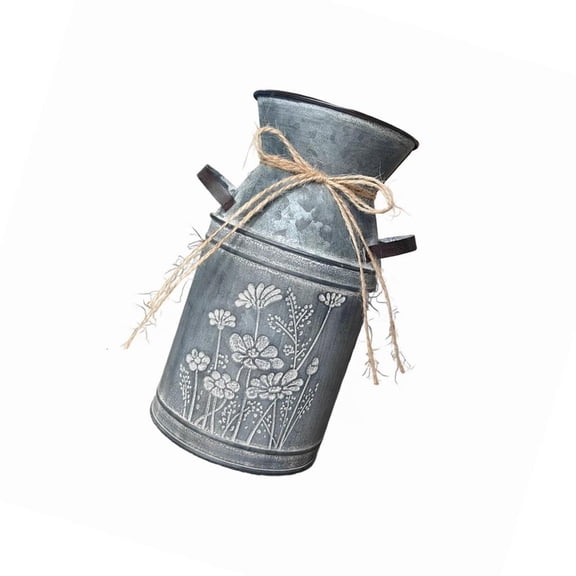 Tibvox Antique Farmhouse Milk Can Flower Vases Galvanized Metal Decorative Pitcher Planter For Living Room Office Garden Decors