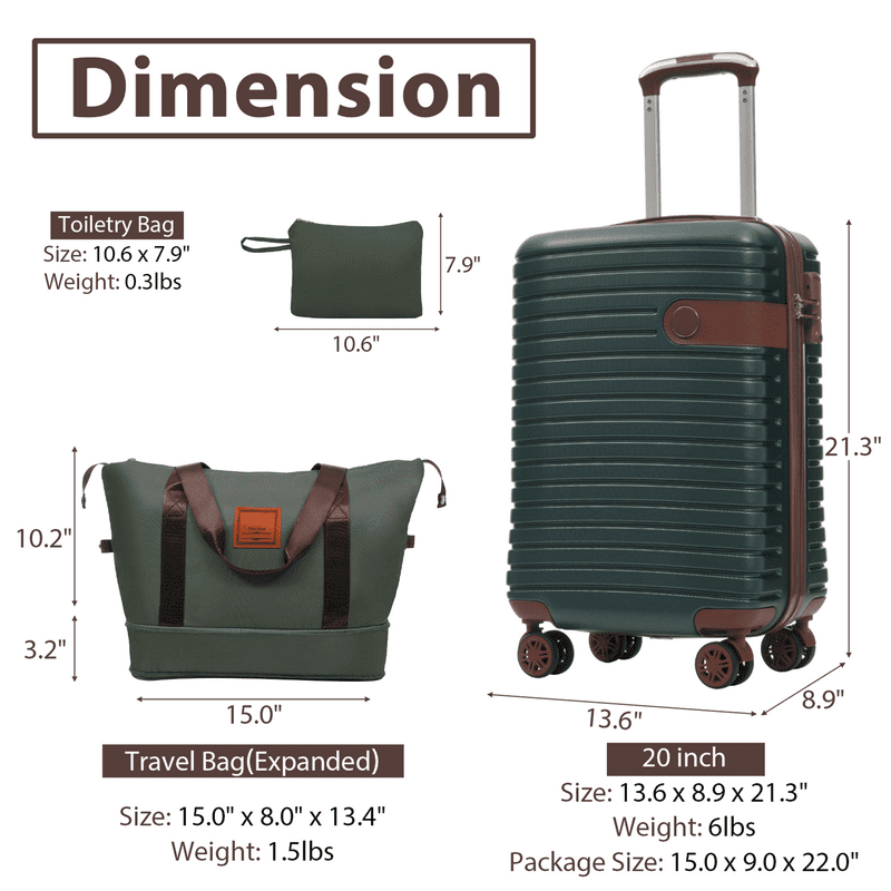 SDJPOI Luggage Sets 3 Piece Carry on Luggage 22x14x9 Airline Approved, Lightweight Hardshell ABS Suitcases with Wheels, 20 inch