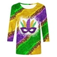 thumbnail image 4 of S LUKKC LUKKC Mardi Gras Shirt For Women Summer Carnival Theme Party Outfits Casual Fashion Print Pullover Round Neck 3/4 Sleeve Top Blouse, 4 of 4
