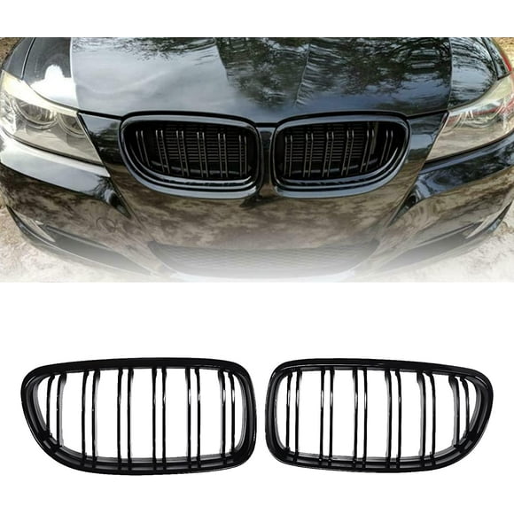 JUEDIMA Grille E90 - Grille de Remplacement de Rein Noir Brillant Compatible avec la Série 3 de 2009-2011 BMW E90 E91