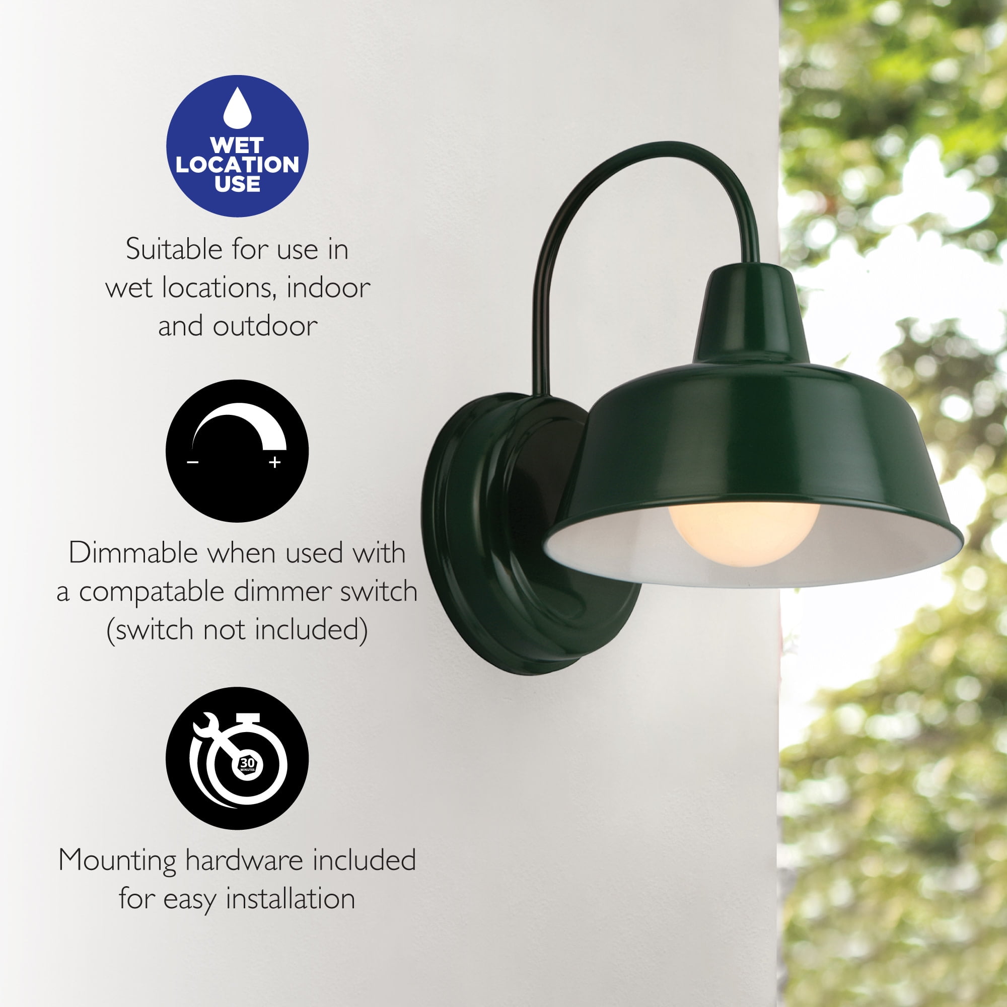 Design House Mason Modern Farmhouse Forest Green 1-Light Indoor/Outdoor 8" Wall Light