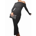 thumbnail image 2 of Robe pour Femme Automne Hiver Française à Manches Longues Coupe Ajustée Robe Maxi Formelle pour Femmes Noir m, 2 of 9
